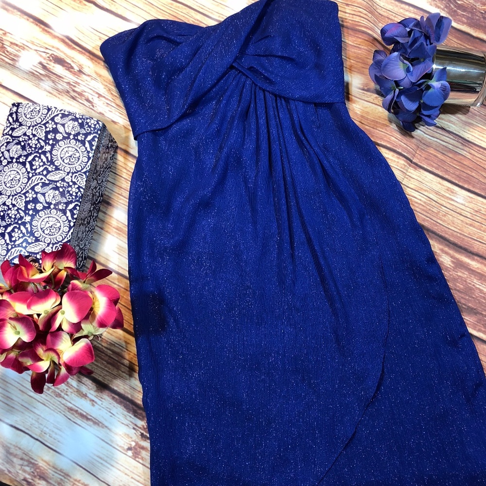 Nicole Miller Cobalt Blue Strapless Shimmer Cocktail Dress